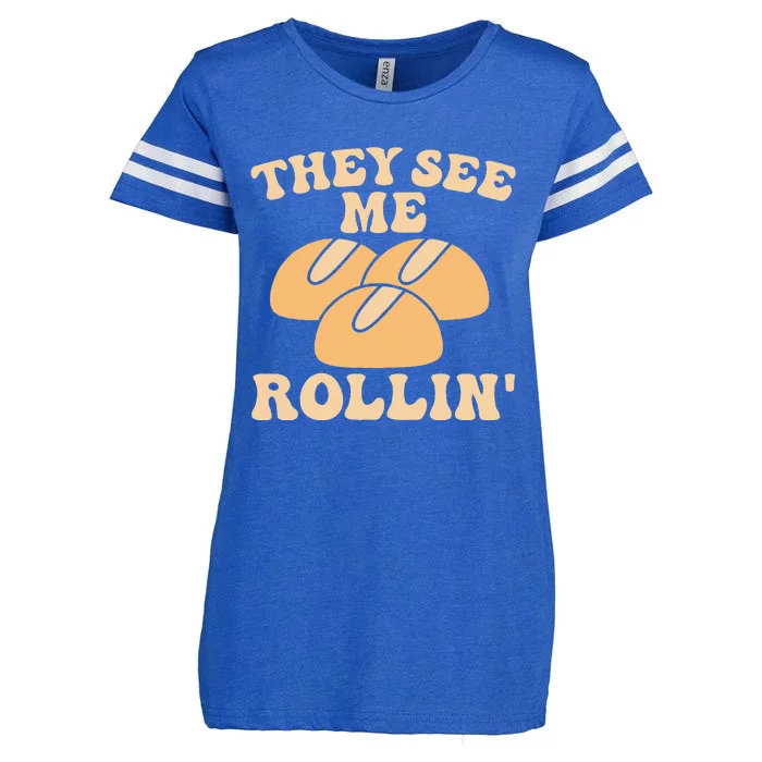 Thanksgiving Family Matching Outfit They See Me Rollin Enza Ladies Jersey Football T-Shirt