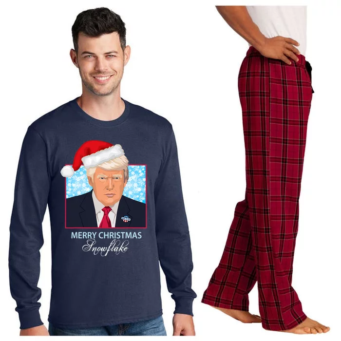 Trump Funny Merry Christmas Snowflake Long Sleeve Pajama Set