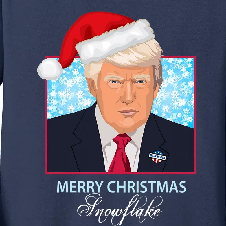 Trump Funny Merry Christmas Snowflake Kids Long Sleeve Shirt