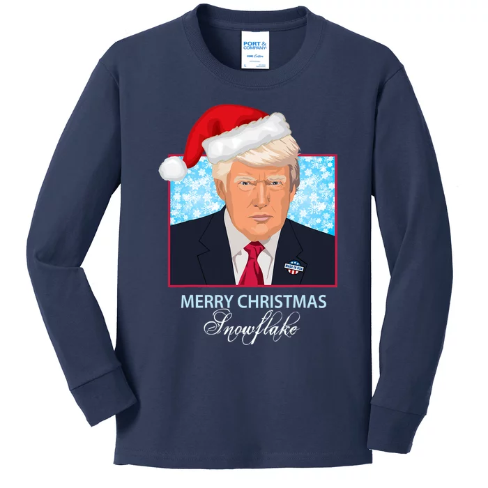 Trump Funny Merry Christmas Snowflake Kids Long Sleeve Shirt