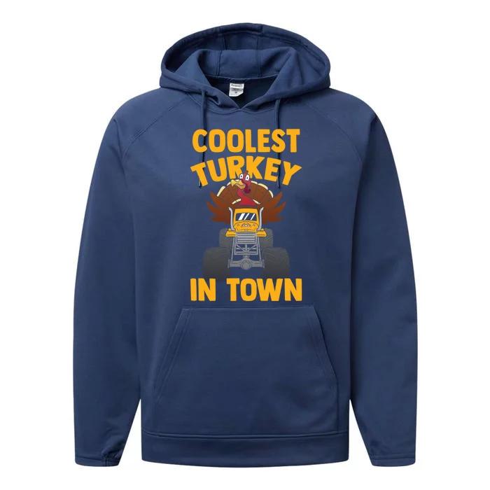 Thanksgiving Funny Monster Truck Coolest Turkey In Town Funny Gift Performance Fleece Hoodie