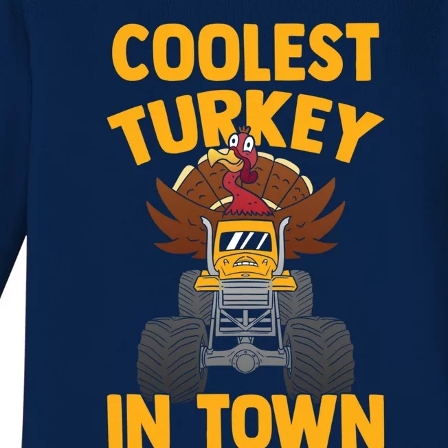 Thanksgiving Funny Monster Truck Coolest Turkey In Town Funny Gift Baby Long Sleeve Bodysuit