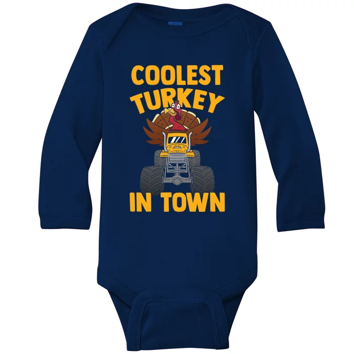 Thanksgiving Funny Monster Truck Coolest Turkey In Town Funny Gift Baby Long Sleeve Bodysuit