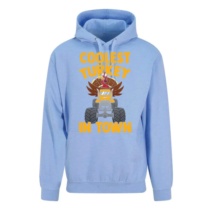 Thanksgiving Funny Monster Truck Coolest Turkey In Town Funny Gift Unisex Surf Hoodie