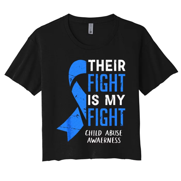 Their Fight My Fight Child Abuse Awareness April Blue Ribbon Women's Crop Top Tee