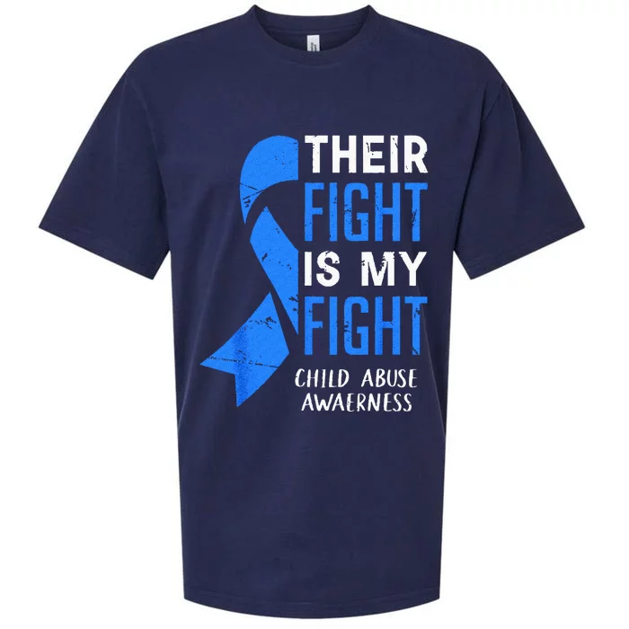 Their Fight My Fight Child Abuse Awareness April Blue Ribbon Sueded Cloud Jersey T-Shirt