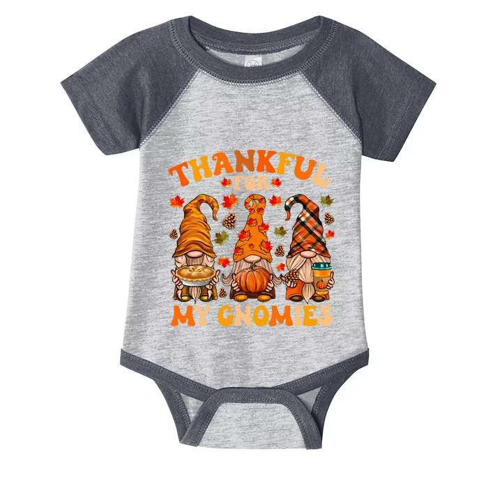 Thankful For My Gnomies Cute Gnome Thanksgiving Infant Baby Jersey Bodysuit