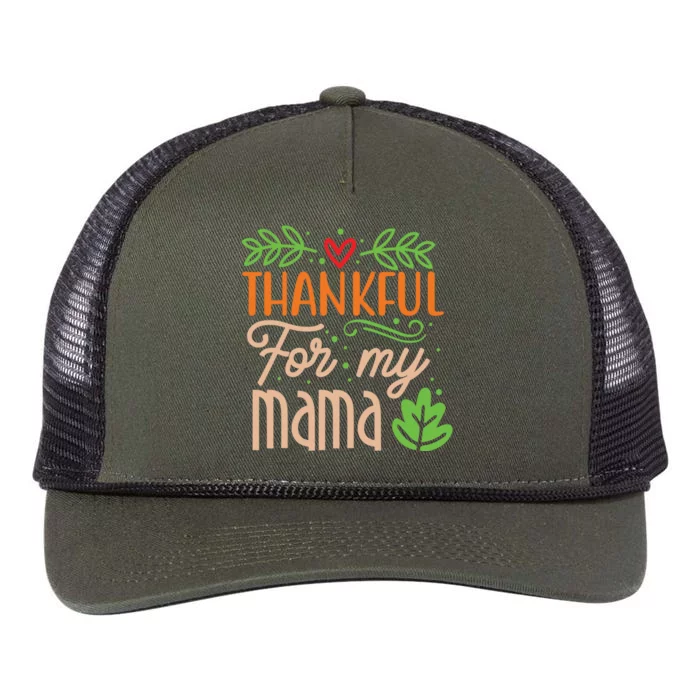 Thanksgiving Family Motif Thankful For My Mama Meaningful Gift Retro Rope Trucker Hat Cap