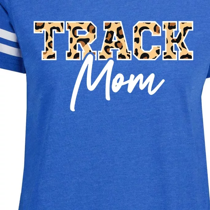 Track Field Mom Leopard Print Enza Ladies Jersey Football T-Shirt