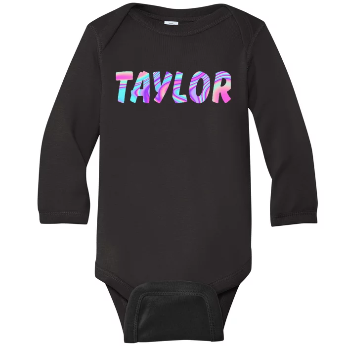 T.AYLOR First Name Personalized retro TA.YLOR name Baby Long Sleeve Bodysuit