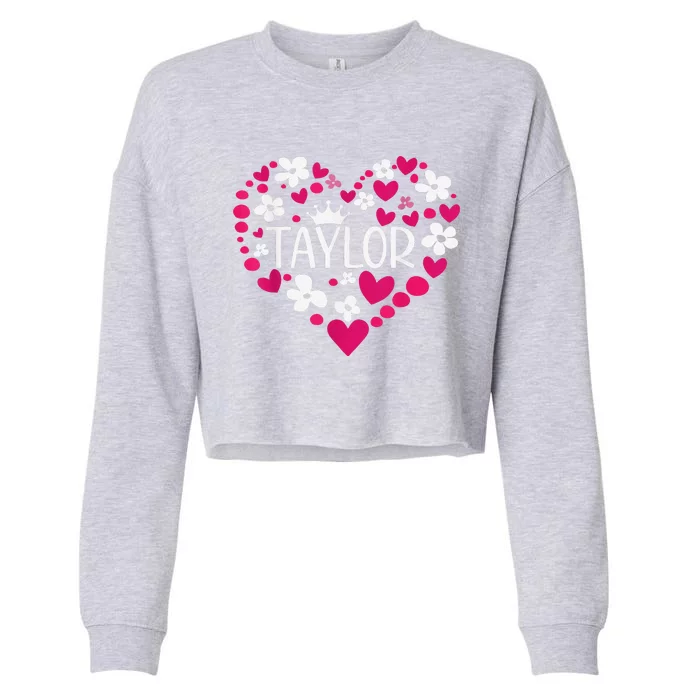 Taylor First Name I Love Taylor Groovy 80S Pink White Cropped Pullover Crew