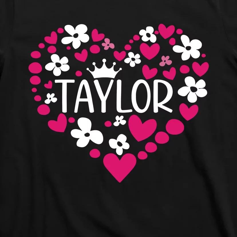 Taylor First Name I Love Taylor Girl Groovy 80s Pink White T-Shirt