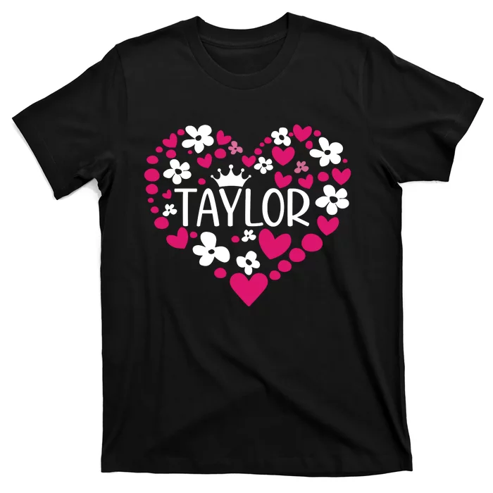 Taylor First Name I Love Taylor Girl Groovy 80s Pink White T-Shirt