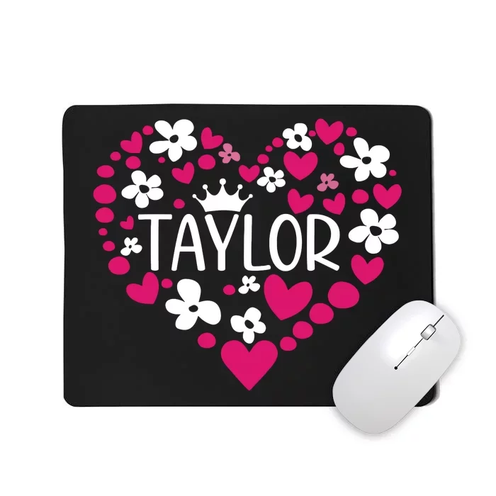 Taylor First Name I Love Taylor Girl Groovy 80s Pink White Mousepad