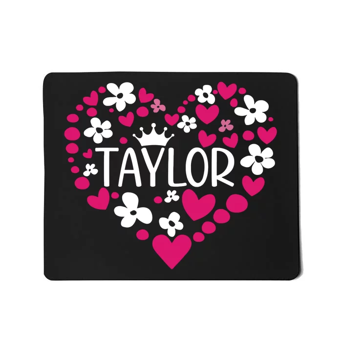 Taylor First Name I Love Taylor Girl Groovy 80s Pink White Mousepad