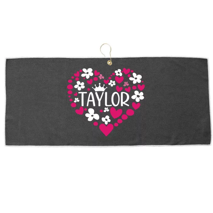 Taylor First Name I Love Taylor Girl Groovy 80s Pink White Large Microfiber Waffle Golf Towel