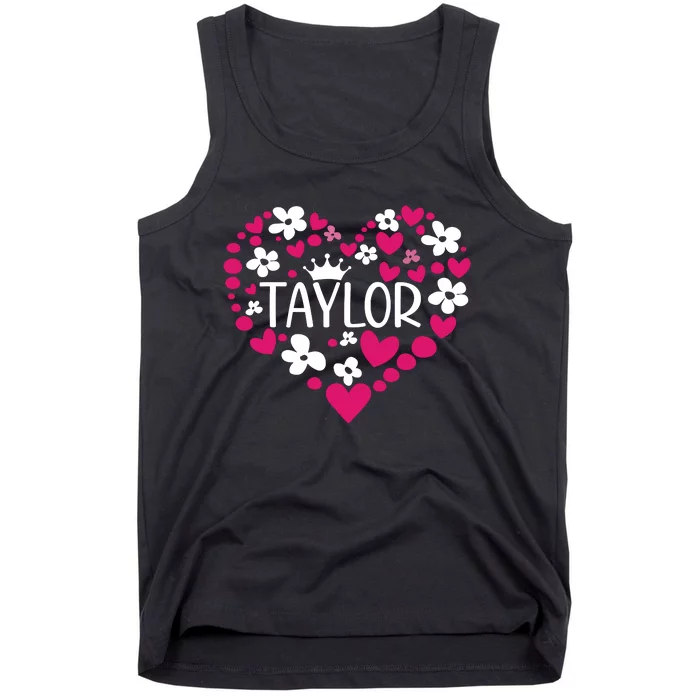 Taylor First Name I Love Taylor Girl Groovy 80s Pink White Tank Top