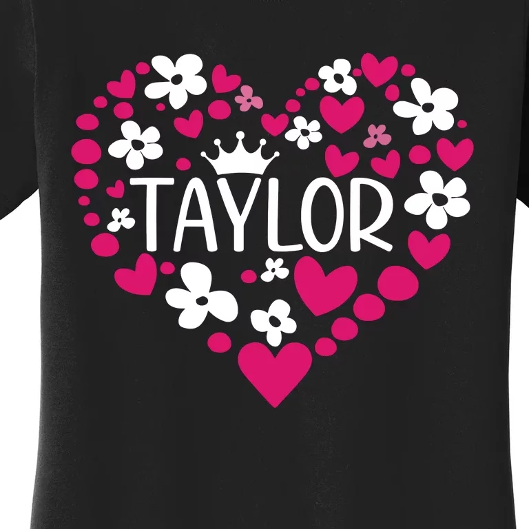 Taylor First Name I Love Taylor Girl Groovy 80s Pink White Women's T-Shirt