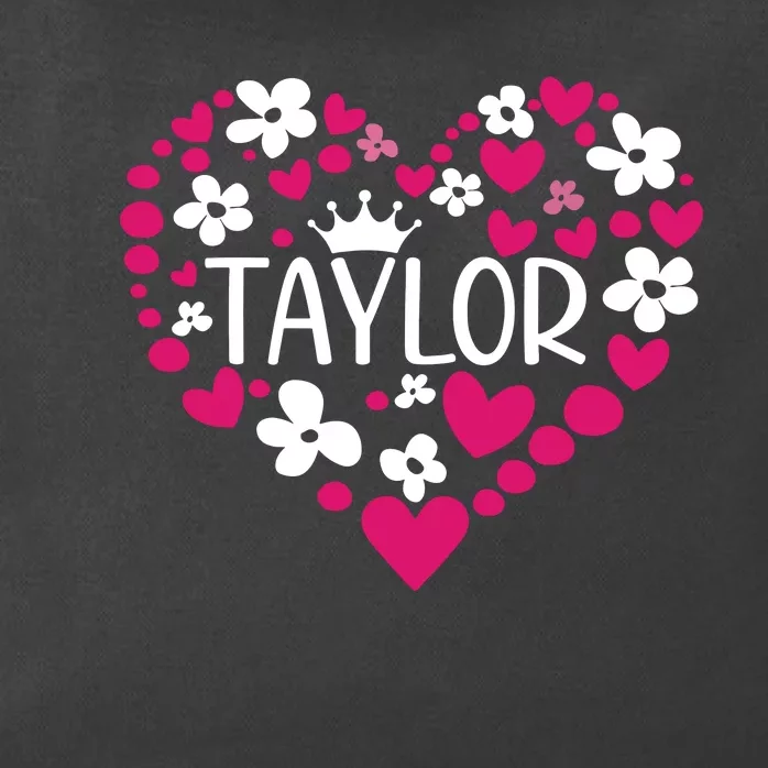 Taylor First Name I Love Taylor Girl Groovy 80s Pink White Zip Tote Bag