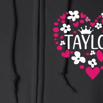 Taylor First Name I Love Taylor Girl Groovy 80s Pink White Full Zip Hoodie