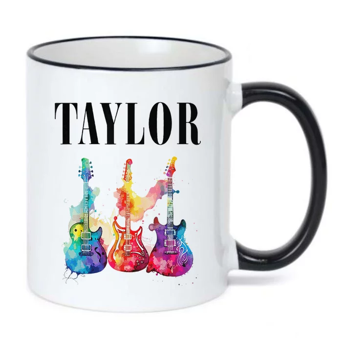 Taylor First Name Personalized Groovy 80s 90s Black Color Changing Mug