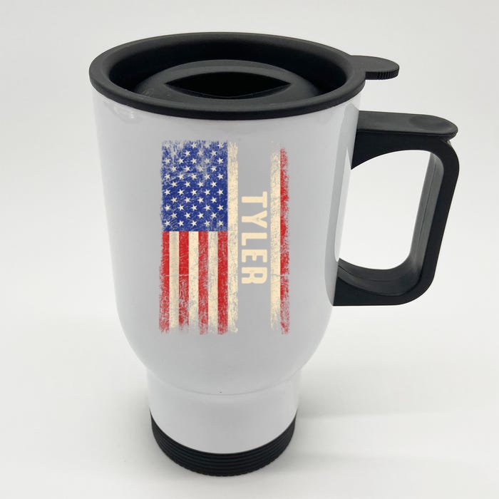 Tyler First Name Gift Tyler Name American Flag Gift Front & Back Stainless Steel Travel Mug