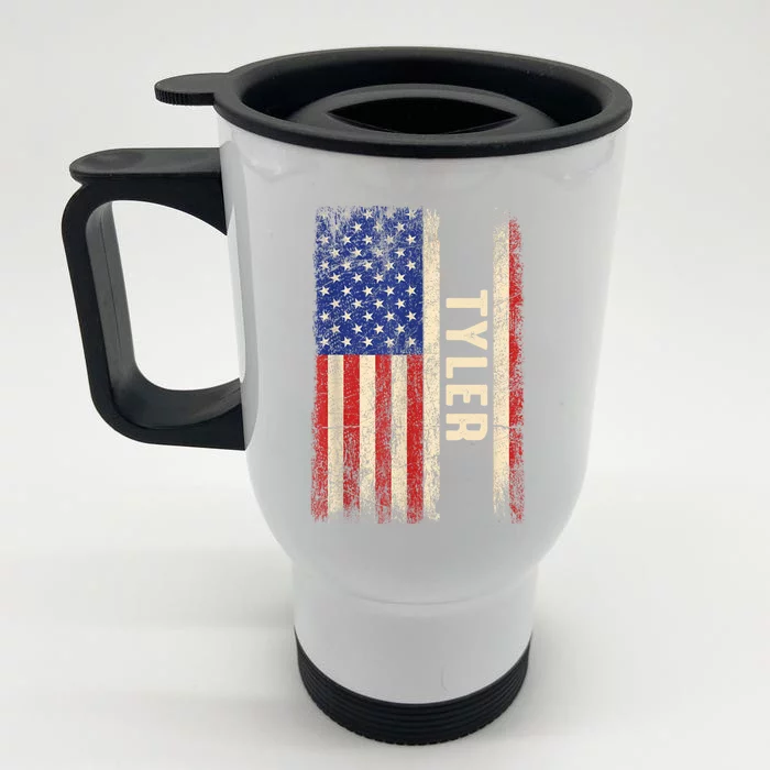 Tyler First Name Gift Tyler Name American Flag Gift Front & Back Stainless Steel Travel Mug