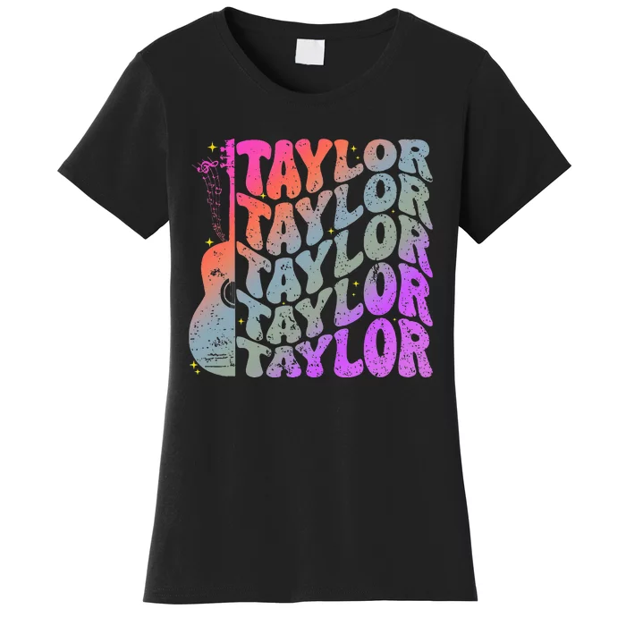 Taylor First Name Personalized Groovy 80S Women's T-Shirt