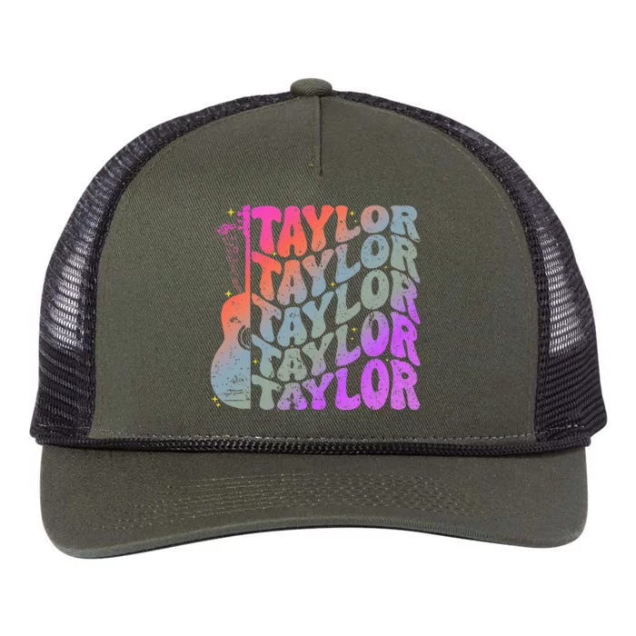 Taylor First Name Personalized Groovy 80S Retro Rope Trucker Hat Cap