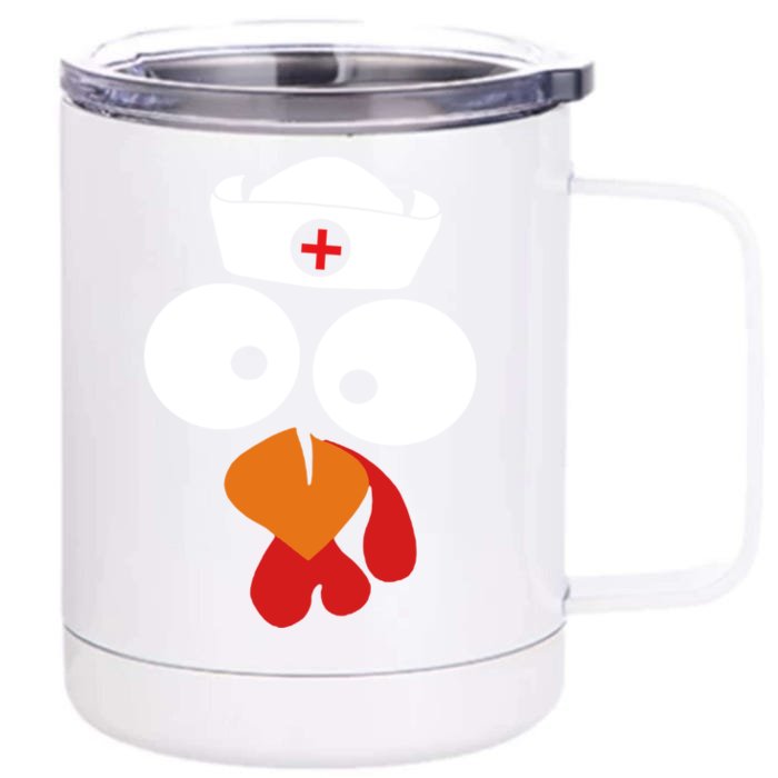 Turkey Face Nurse Gift For Nurse Doctor Thanksgiving Day Gift Front & Back 12oz Stainless Steel Tumbler Cup