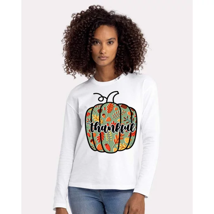 Thankful Fall Nature Pumpkin Womens Cotton Relaxed Long Sleeve T-Shirt