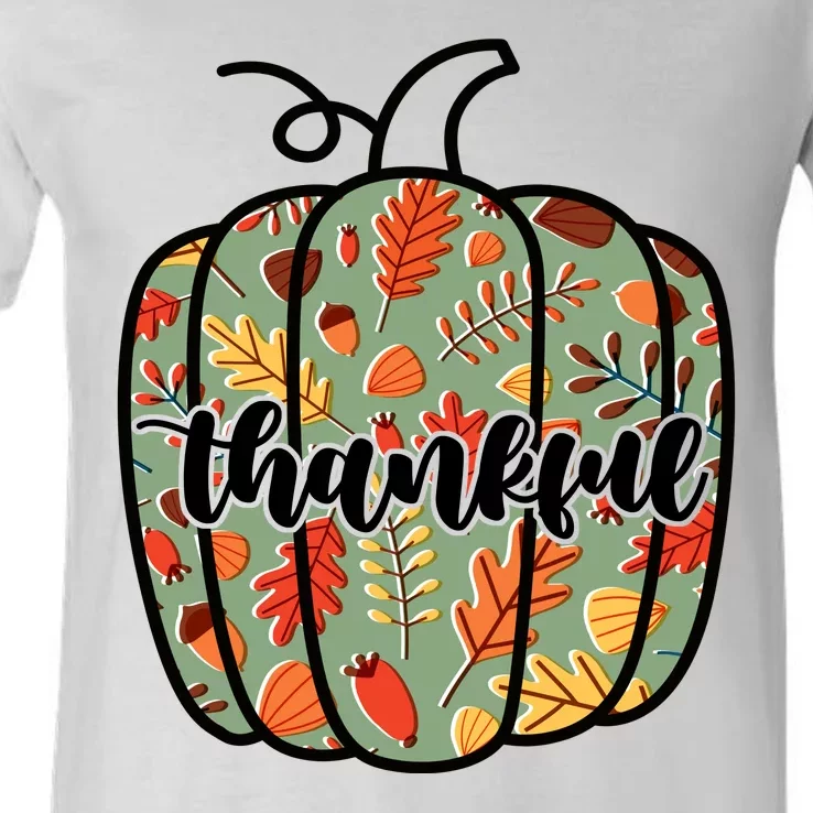 Thankful Fall Nature Pumpkin V-Neck T-Shirt