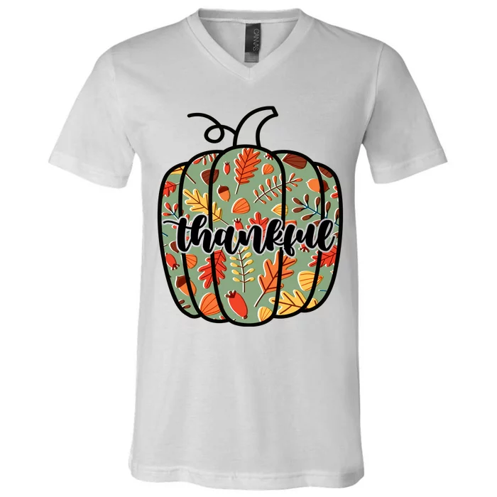 Thankful Fall Nature Pumpkin V-Neck T-Shirt