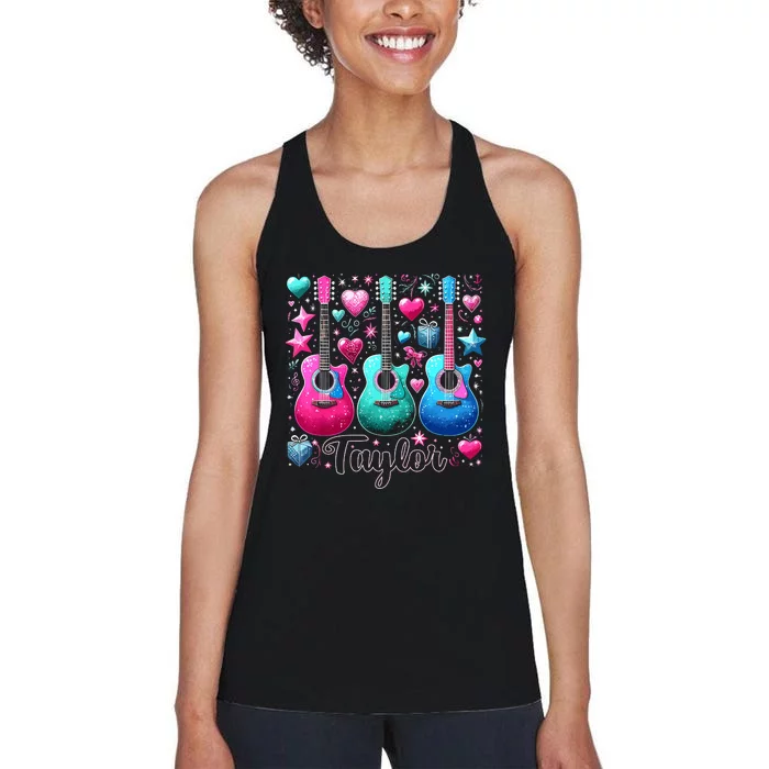 Taylor First Name Personalized Groovy 80s Pink Retro Women's Racerback Tank