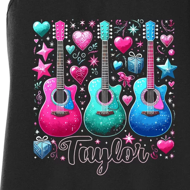 Taylor First Name Personalized Groovy 80s Pink Retro Women's Racerback Tank