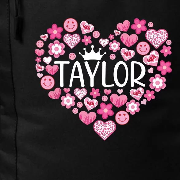 Taylor First Name I Love Taylor Girl Groovy 80s Pink White Daily Commute Backpack