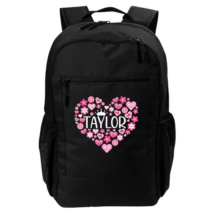 Taylor First Name I Love Taylor Girl Groovy 80s Pink White Daily Commute Backpack