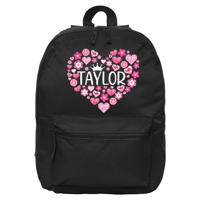 Taylor First Name I Love Taylor Girl Groovy 80s Pink White 16 in Basic Backpack