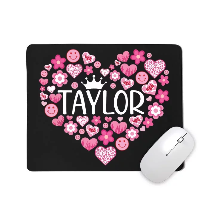 Taylor First Name I Love Taylor Girl Groovy 80s Pink White Mousepad