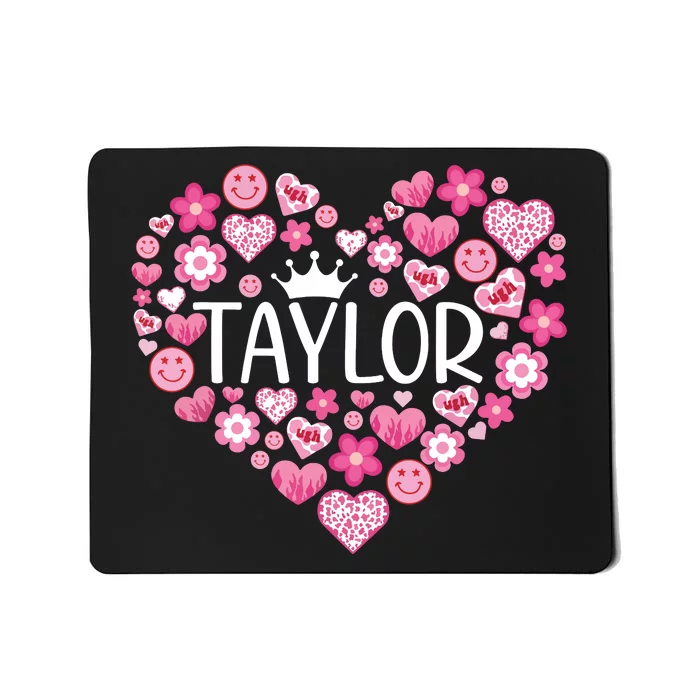 Taylor First Name I Love Taylor Girl Groovy 80s Pink White Mousepad