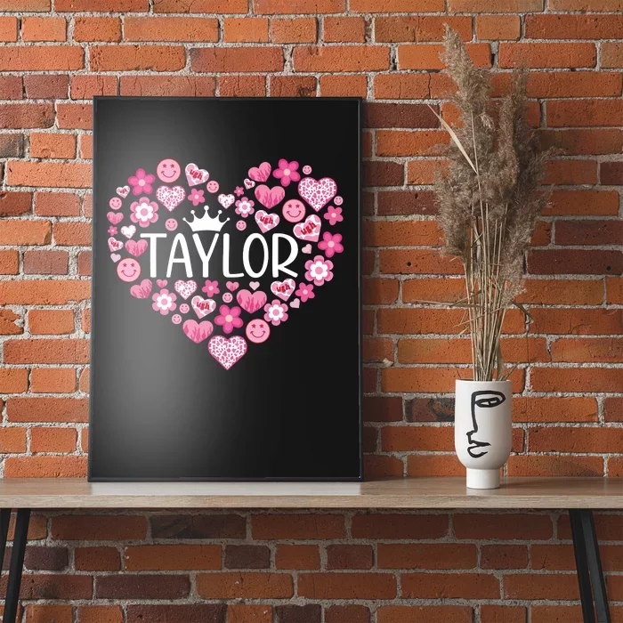 Taylor First Name I Love Taylor Girl Groovy 80s Pink White Poster