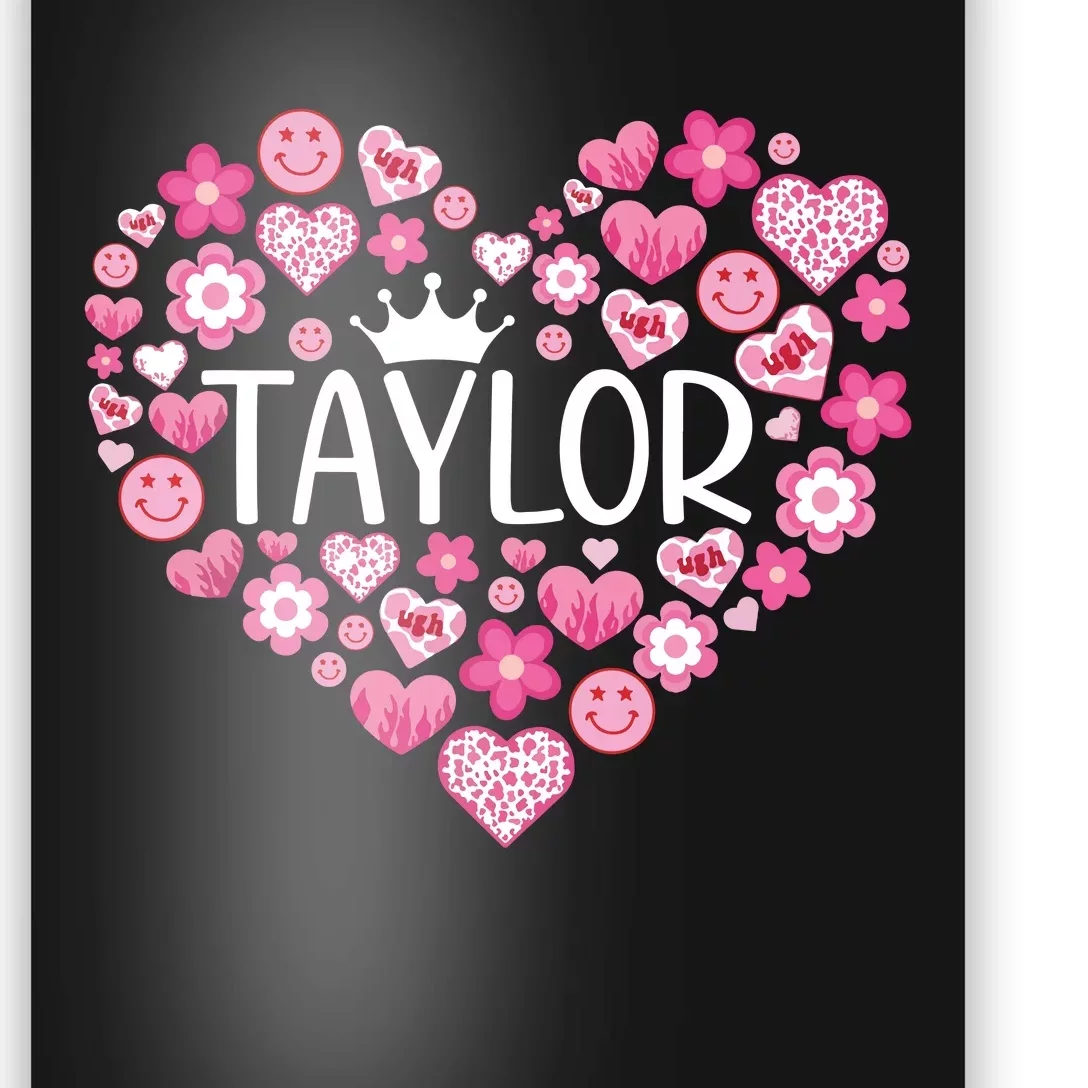 Taylor First Name I Love Taylor Girl Groovy 80s Pink White Poster