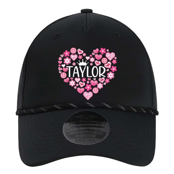 Taylor First Name I Love Taylor Girl Groovy 80s Pink White Performance The Dyno Cap