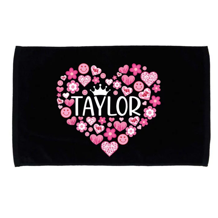 Taylor First Name I Love Taylor Girl Groovy 80s Pink White Microfiber Hand Towel