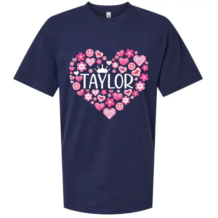 Taylor First Name I Love Taylor Girl Groovy 80s Pink White Sueded Cloud Jersey T-Shirt