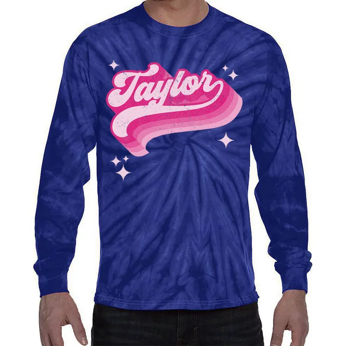 Taylor First Name Girl Vintage Style 70s Personalized Retro Tie-Dye Long Sleeve Shirt