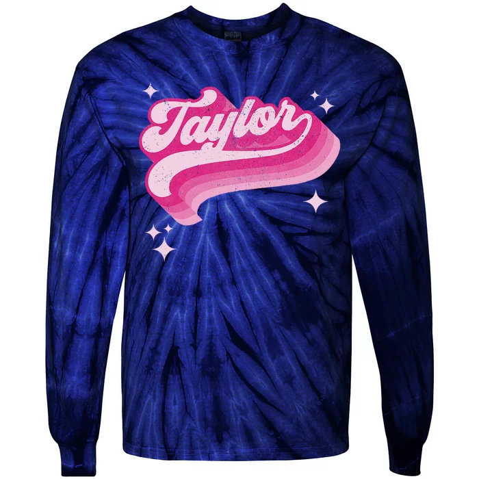 Taylor First Name Girl Vintage Style 70s Personalized Retro Tie-Dye Long Sleeve Shirt