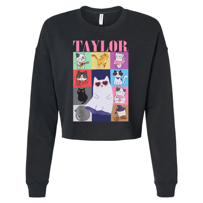 Taylor First Name I Love Taylor Girl Groovy 80s Cropped Pullover Crew