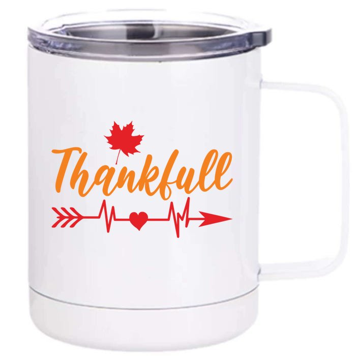 Thanksgiving Fall Nurse Doctor Heartbeat Thankful Nursing Gift Front & Back 12oz Stainless Steel Tumbler Cup