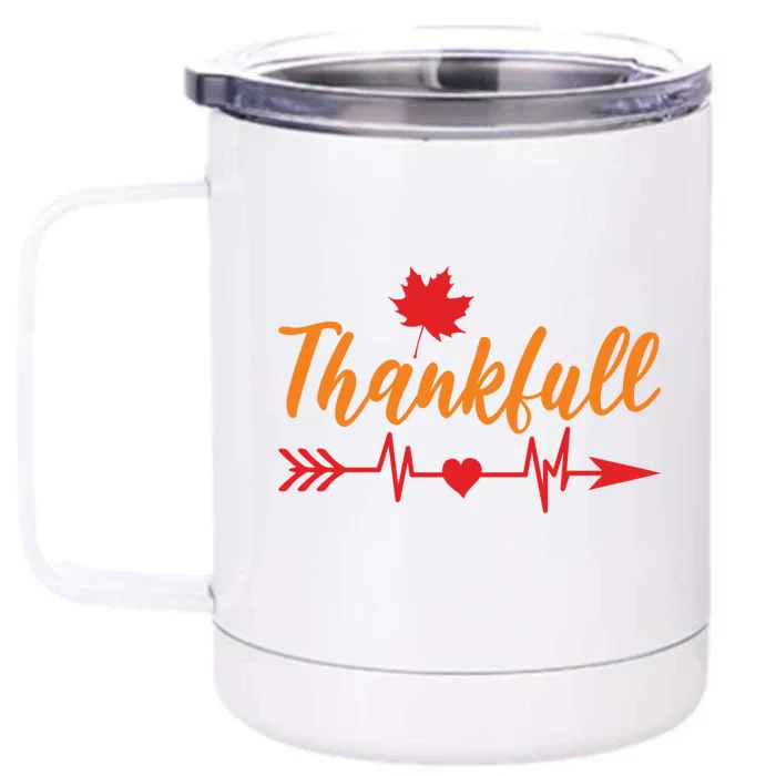 Thanksgiving Fall Nurse Doctor Heartbeat Thankful Nursing Gift Front & Back 12oz Stainless Steel Tumbler Cup